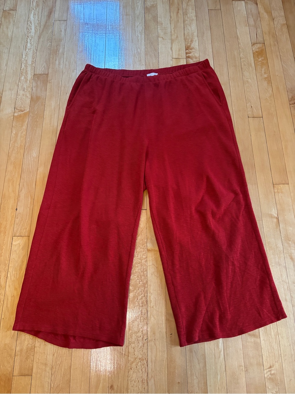 EUC Eileen Fisher Red Organic Cotton Slubby Rib Knit Wide-Leg Pant | Women’s XL